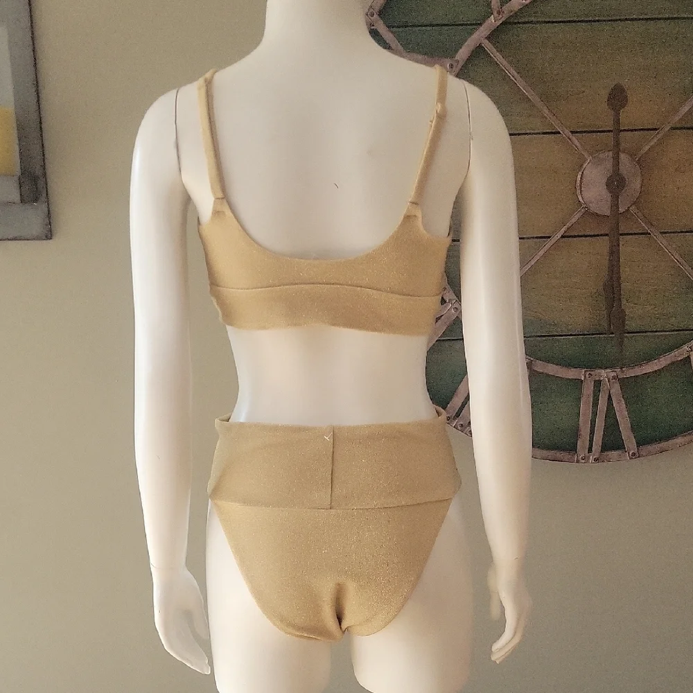 Aerie Gold Shimmer Bikini Set - Metallic Two-Piece